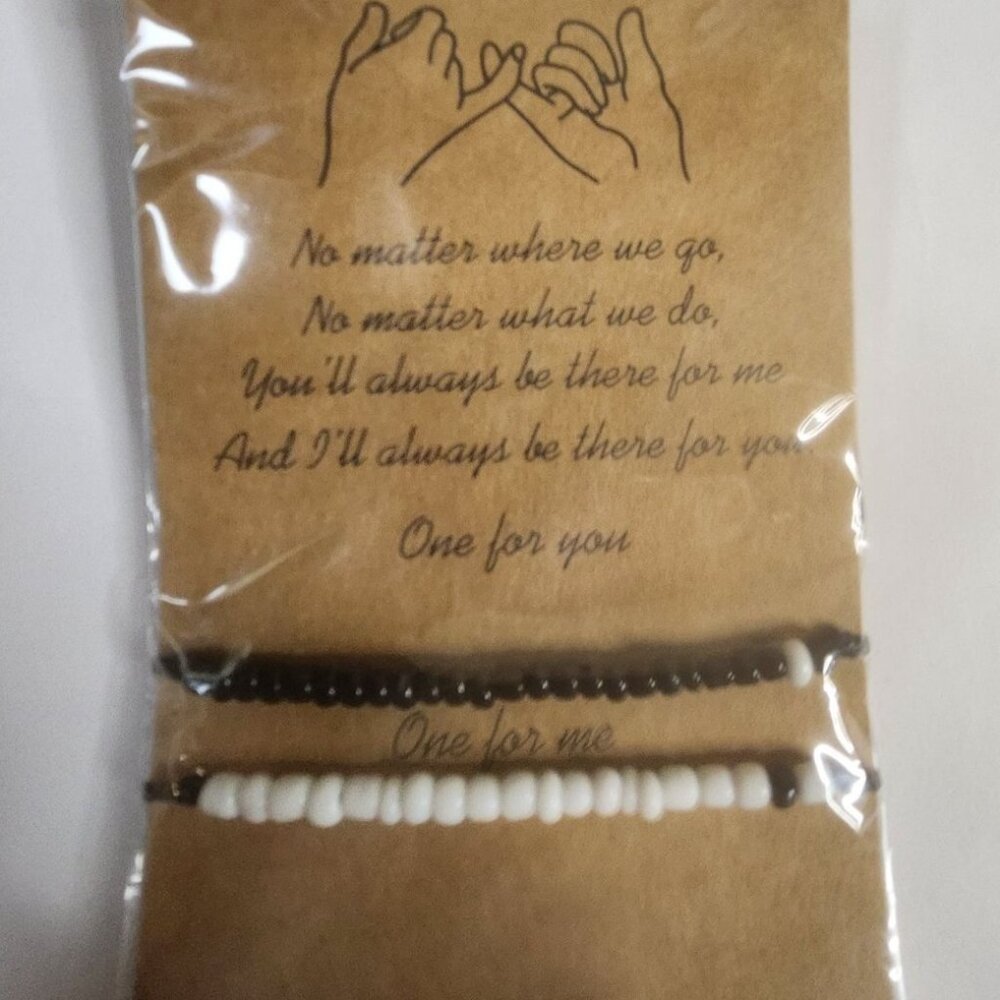 Matching Friendship Bracelets Set Black White Beads Adjustable Cord gift